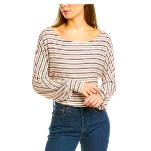 NWTSadie & Sage Womens CropTop Long Sleeves Ribbed Striped Cream Blue/Tan/Rust-S